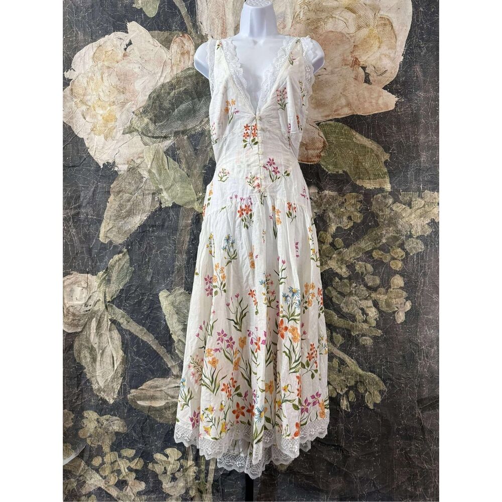 New Anthropologie Open-Back Drop-Waist Midi Dress sz small - Picture 8 of 10
